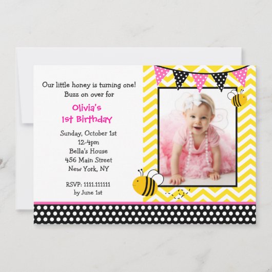 Bumble Bee Photo Birthday Party Invitations Kaart (Voorkant)