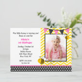 Bumble Bee Photo Birthday Party Invitations Kaart (Staand voorkant)