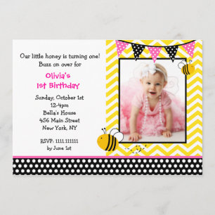 Bumble Bee Photo Birthday Party Invitations Kaart