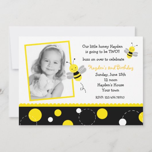Bumble Bee Photo Birthday Party Invitations Kaart (Voorkant)