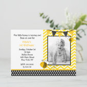 Bumble Bee Photo Birthday Party Invitations Kaart (Staand voorkant)