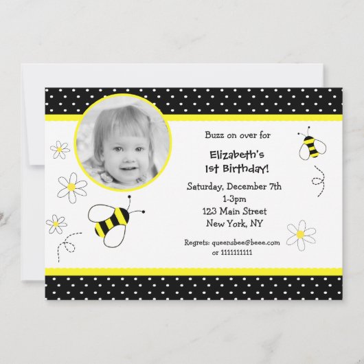 Bumble Bee Photo Birthday - uitnodigingen (Voorkant)