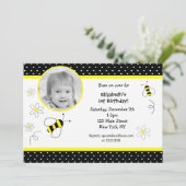 Bumble Bee Photo Birthday - uitnodigingen (Staand voorkant)