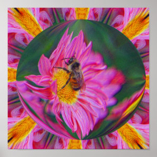 Bumble Bee Pink Daisy Abstracte Natuur Art Poster