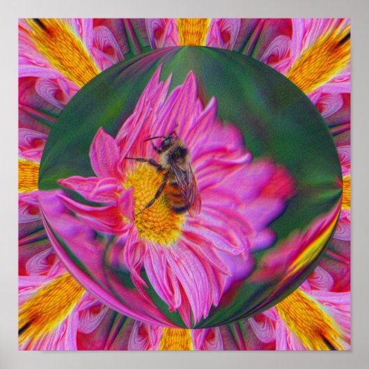 Bumble Bee Pink Daisy Abstracte Natuur Art Poster (Voorkant)