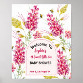 Bumble Bee Pink Florals Baby Shower Welcome Sign Poster (Voorkant)