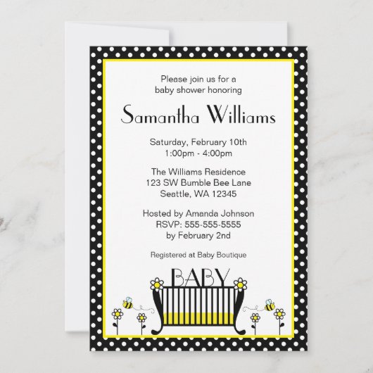 Bumble Bee Polka Dot Baby Shower Invitations Kaart (Voorkant)