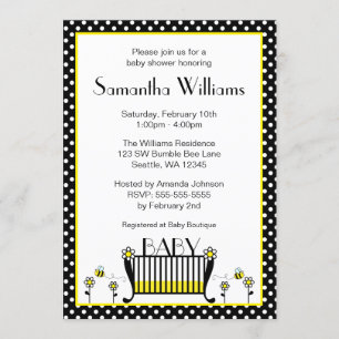 Bumble Bee Polka Dot Baby Shower Invitations Kaart