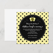 Bumble Bee Polka Dots- Birthday Invitation Kaart (Voorkant / Achterkant)