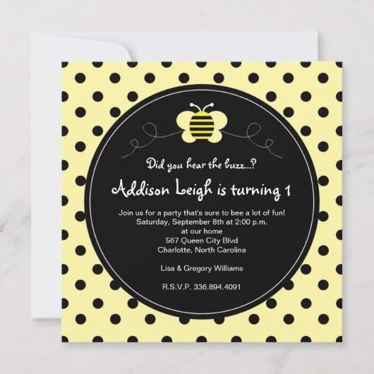 Bumble Bee Polka Dots- Birthday Invitation Kaart (Voorkant)