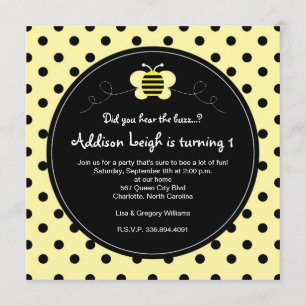 Bumble Bee Polka Dots- Birthday Invitation Kaart
