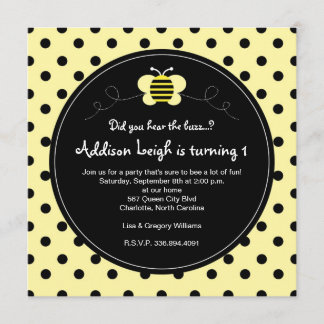 Bumble Bee Polka Dots- Birthday Invitation Kaart