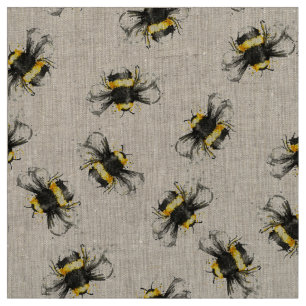 Bumble Bee Print Fabric - Natural Stof