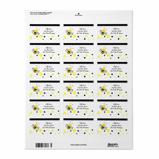 Bumble bee Return Address Labels (Full Sheet)