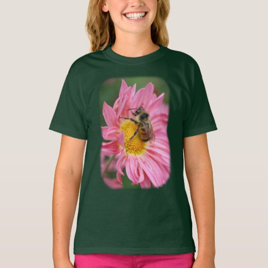 Bumble Bee roze Daisy Flower T-shirt (Voorkant)