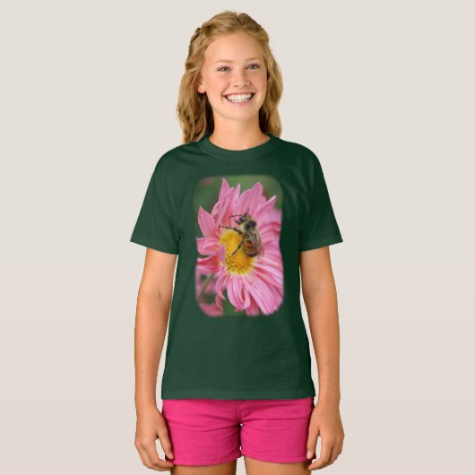 Bumble Bee roze Daisy Flower T-shirt (Voorkant volledig)