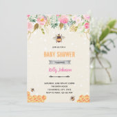 Bumble bee roze floral party kaart (Staand voorkant)