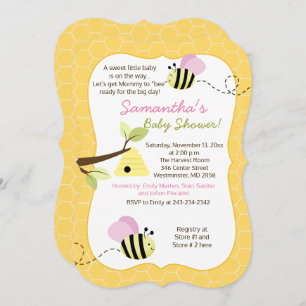 Bumble bee roze Girl Baby shower Invitation Kaart
