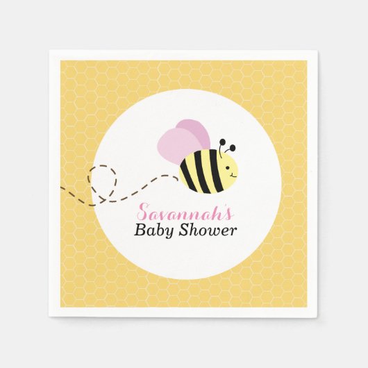 Bumble Bee Roze Vleugels Aangepaste Servetten (Voorkant)