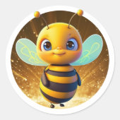 Bumble Bee Schattigee Honing Dierlijke Cartoon Gra Ronde Sticker (Voorkant)