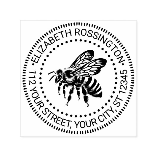 Bumble Bee Side Uitzicht Ronde Naam Retouradres Zelfinktende Stempel (Design)