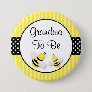 Bumble bee striped Polka Dots Baby shower Grandma Ronde Button 7,6 Cm