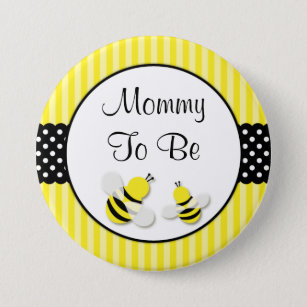 Bumble bee striped Polka Dots Baby shower mammie Ronde Button 7,6 Cm