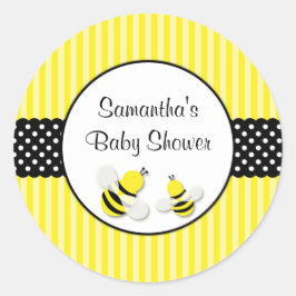 Bumble Bee Striped Polka Dots Baby shower Ronde Sticker