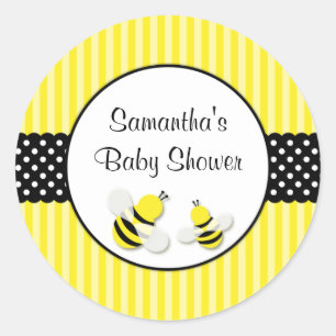 Bumble Bee Striped Polka Dots Baby shower Ronde Sticker