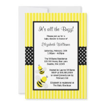 Bumble Bee Striped Stippen Baby Shower Invitations