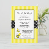 Bumble Bee Striped Stippen Baby Shower Invitations Kaart (Staand voorkant)