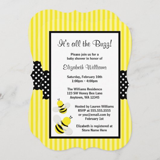 Bumble Bee Striped Stippen Baby Shower Invitations Kaart (Voorkant / Achterkant)