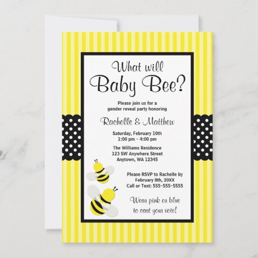 Bumble Bee Striped Stippen Geslacht onthullen Baby Kaart (Voorkant)