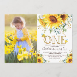 Bumble Bee Sunflower Garden Girl 1e verjaardag Kaart
