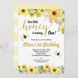 Bumble bee sunflower verjaardagsuitnodiging meisje kaart
