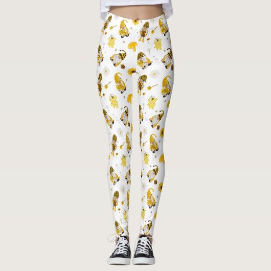 Bumble Bee Sunflower Yellow Gnome Leggings (Voorkant)