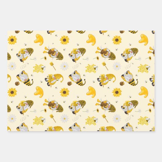 Bumble Bee Sunflower Yellow Gnome Wrapping Paper (Voorkant)