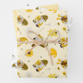 Bumble Bee Sunflower Yellow Gnome Wrapping Paper (In situ)
