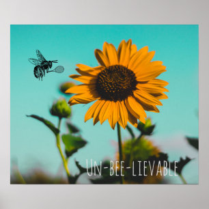 Bumble Bee Tennis Player with Racquet on Sunflower Poster