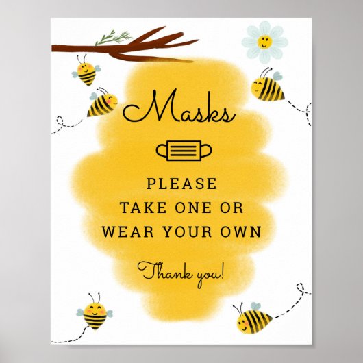 Bumble bee thema Baby shower maskers Poster (Voorkant)