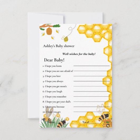 Bumble bee thema's wensen voor het baby shower spe kaart (Voorkant)