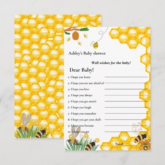 Bumble bee thema's wensen voor het baby shower spe kaart (Voorkant / Achterkant)