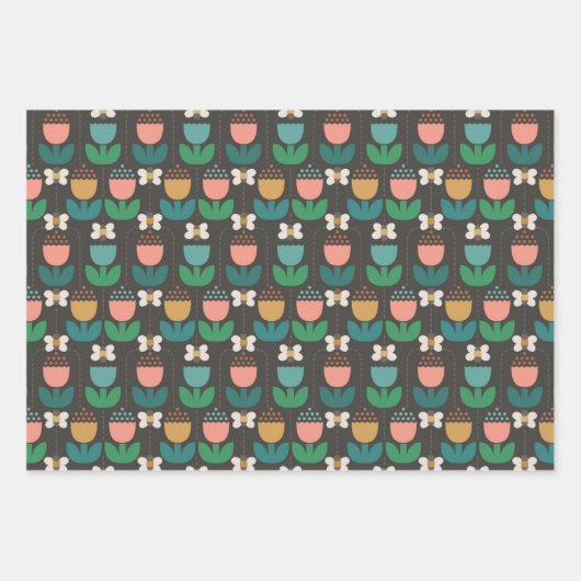 Bumble Bee & Tulips Roze en Zwart Monogram Initiaa Inpakpapier Vel (Voorkant)