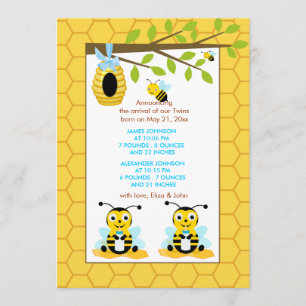 Bumble bee Twins Boy Baby Geboorteaankondiging Aankondiging