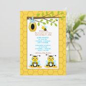Bumble bee Twins Boy Baby Geboorteaankondiging Aankondiging (Staand voorkant)