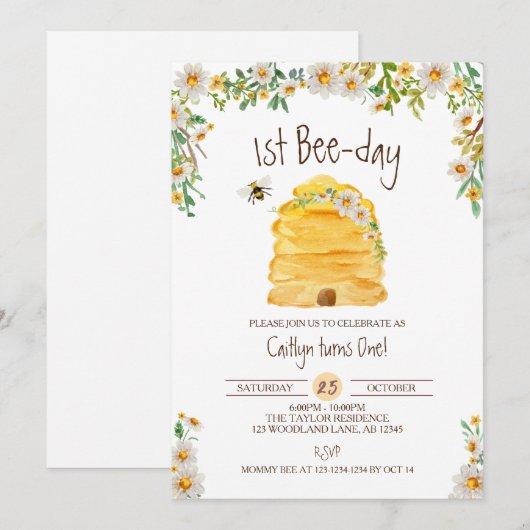 Bumble Bee Verjaardag, 1e Bijendag Kaart (Voorkant / Achterkant)