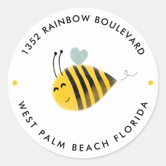 Bumble Bee Verjaardag Retouradres  Ronde Sticker (Voorkant)