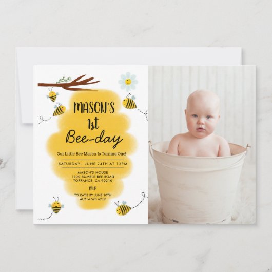 Bumble Bee Verjaardagsfeest Foto uitnodiging (Voorkant)