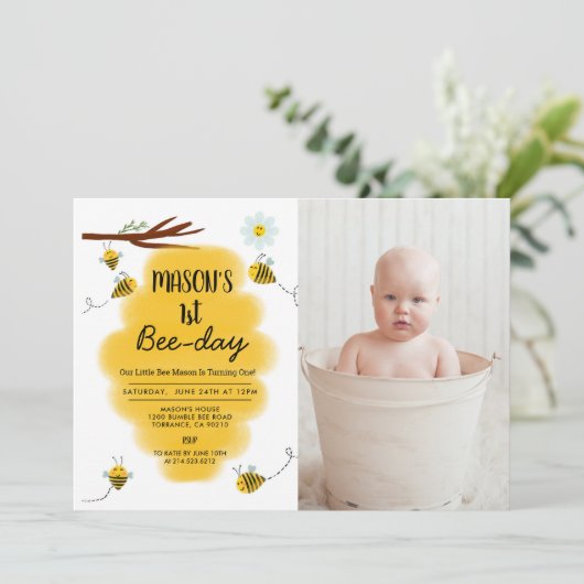 Bumble Bee Verjaardagsfeest Foto uitnodiging (Staand voorkant)