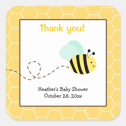 Bumble Bee Vierkante Favor Stickers (Voorkant)